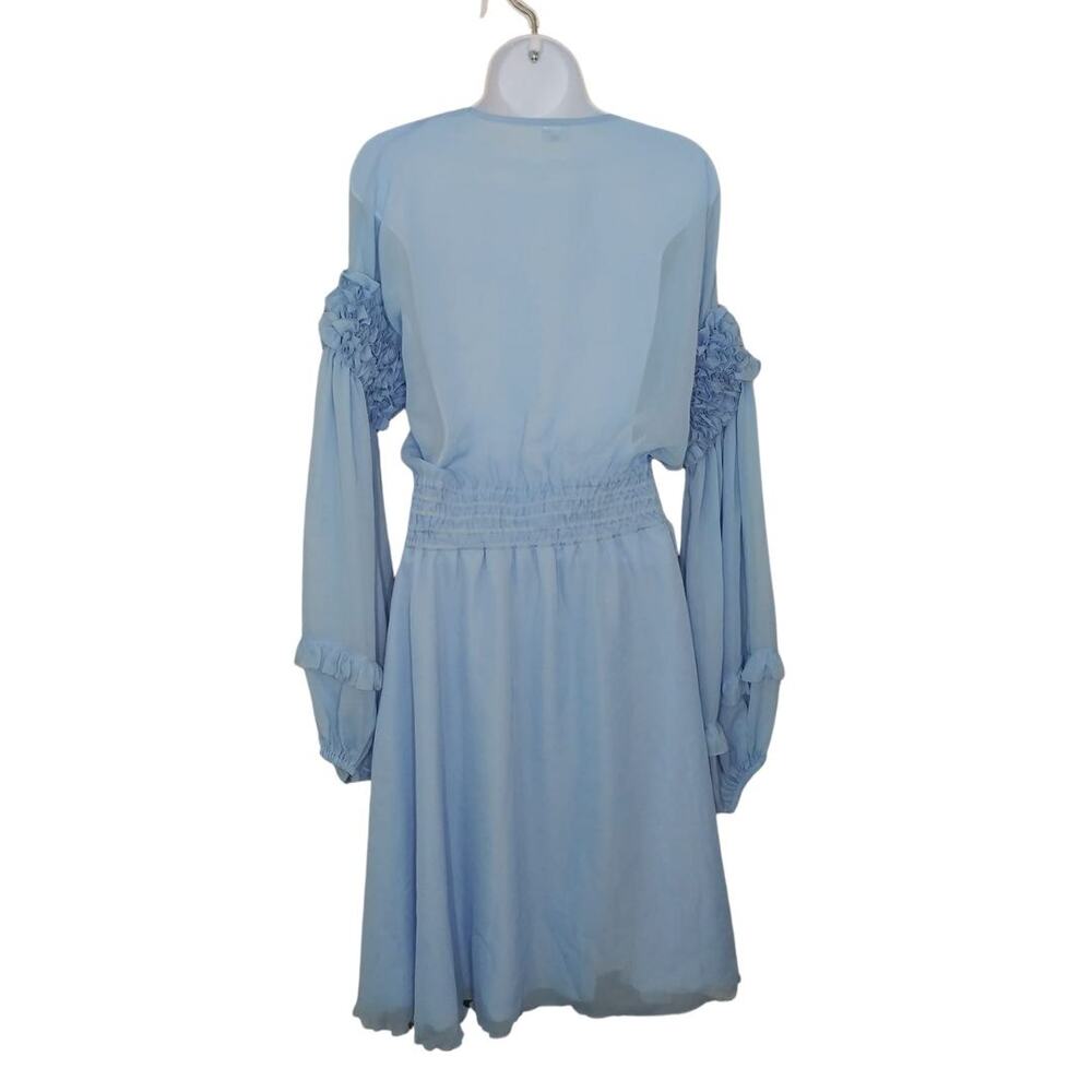 Elena Guranda Blue Ruffled Dress Semi Sheer Balloon Sleeve Sz Medium - Picture 6 of 14